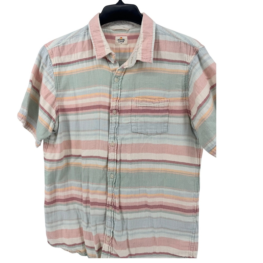 Marine Layer Shirt‎ Mens L/XL Striped Short Sleeve Button Up Shirt Beach Resort